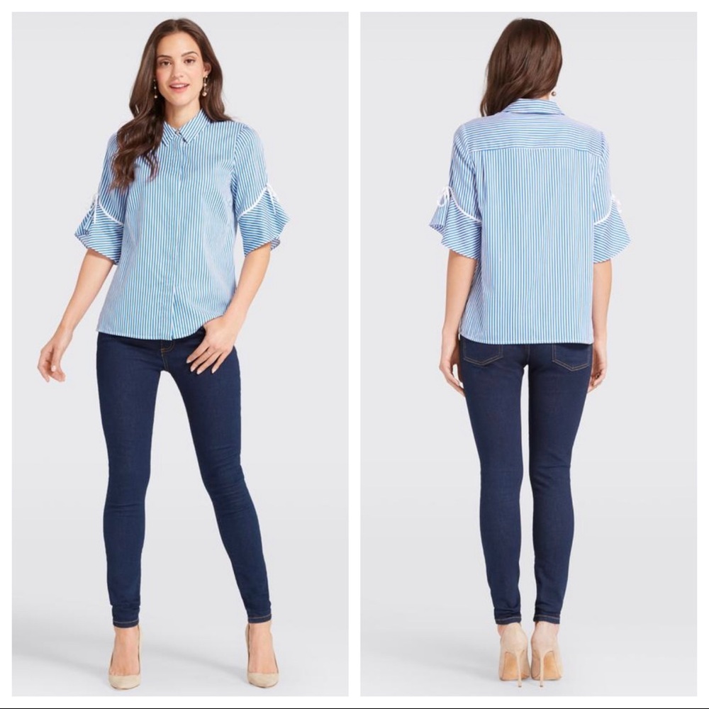 Draper James Stripe Bell-Sleeve Button Down Sz XS